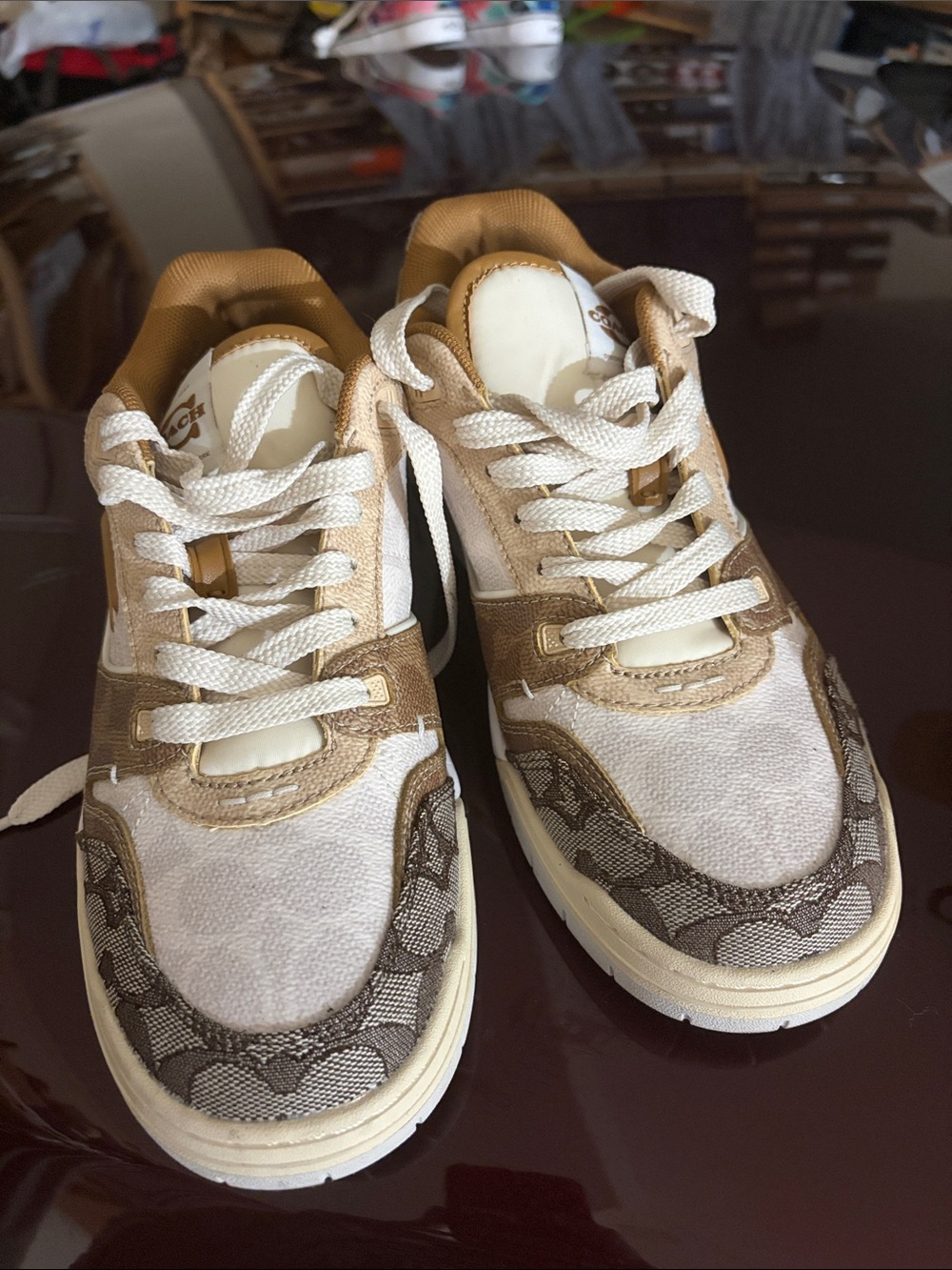 Coach Two-Tone Beige and Gold Low-Top Sneakers